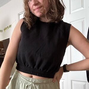 Black Sleeveless Sweatshirt Top